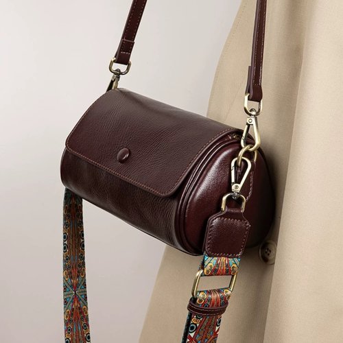 牛皮复古高级感斜挎新中式圆筒包