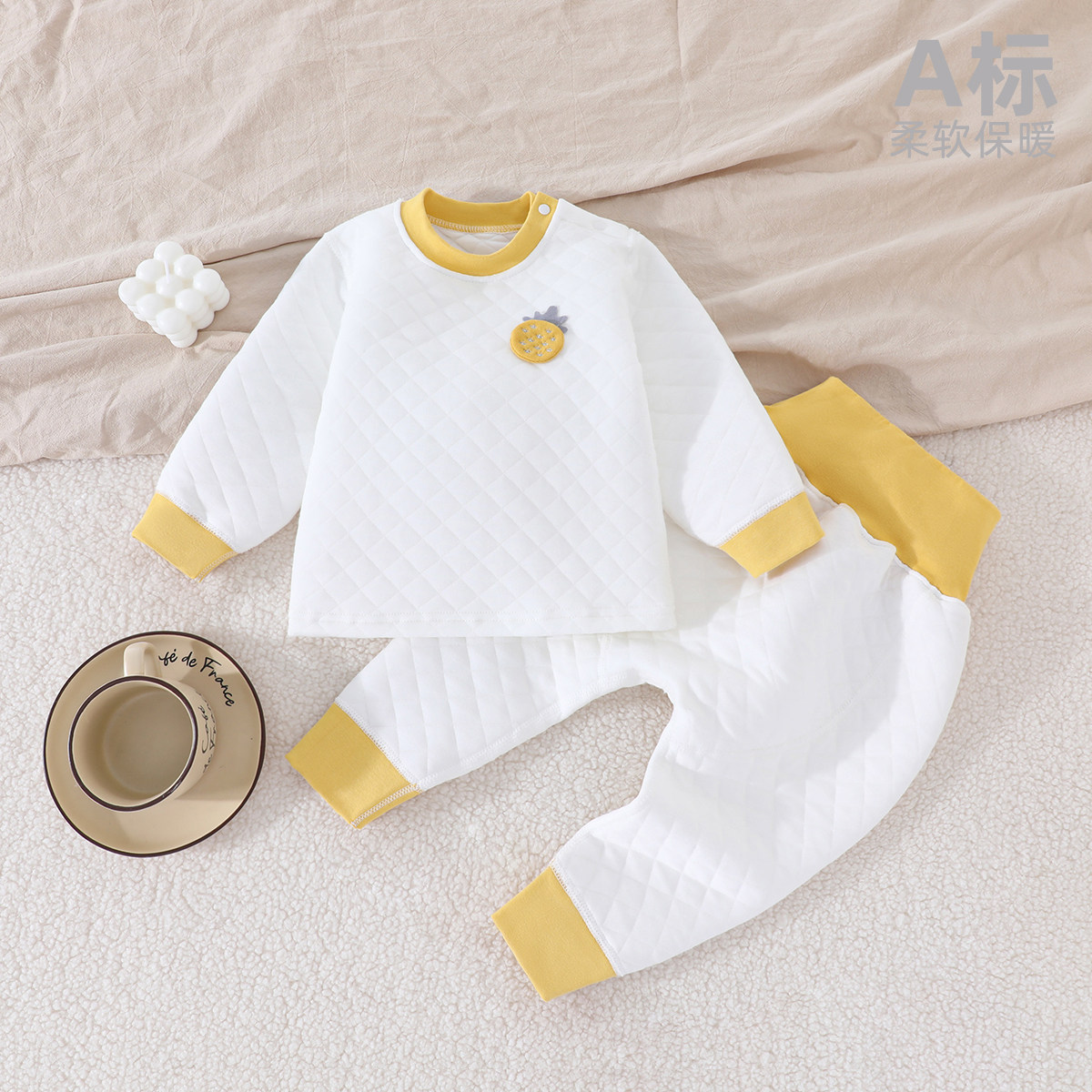 秋冬三层薄夹棉保暖衣分体套装婴儿高腰护肚裤子居家宝宝内衣儿童,童装/婴儿装/亲子装,家居服套装,淘宝优惠券,粉丝福利购,淘宝优惠卷