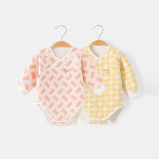 薄夹棉秋冬季保暖衣新生儿婴儿三角包屁衣春秋长袖男宝宝女连体衣