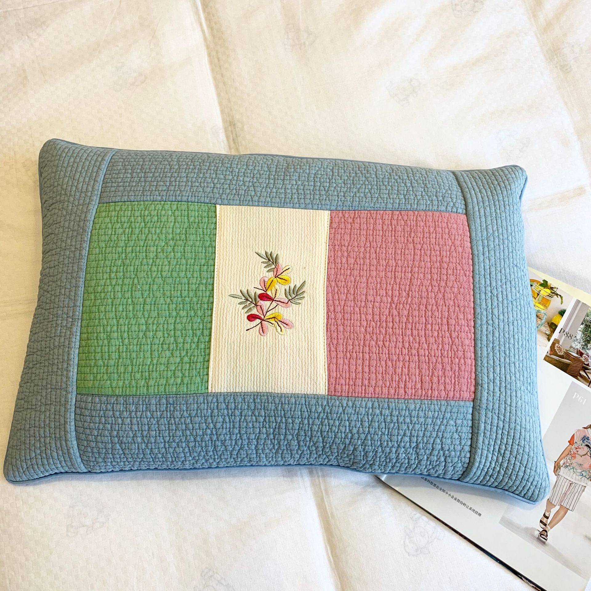 韩式绗缝枕头绣花 民族风荞麦枕抱枕枕头韩国拼布染色砂洗拼布