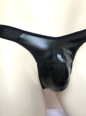 PU皮性感丁字裤男式低腰内裤漆皮U凸涂层T裤薄款弹力提臀紧身短裤