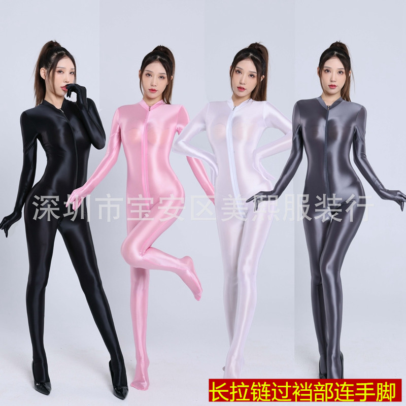 柔滑丝滑油亮双头长拉链过裆