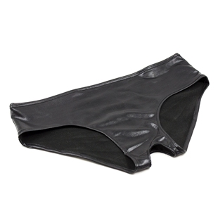 黑色低腰表演镂空皮裤 漆皮开口内裤 夜店弹力百搭开裆三角内穿短裤