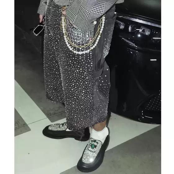 American High Street Borc Style Laser Rhinestone Full-Embellished Denim Capri Pants for Men Trendy Brand ins Niche Cb Shorts