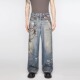 高街ac同款 3D数码 1981腰链印花直筒牛仔裤 美式 男潮牌baggy阔腿裤