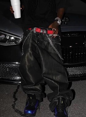 美式Opium风格PlayboiCarti同款丝光刷蜡拉链原牛牛仔裤男潮小众