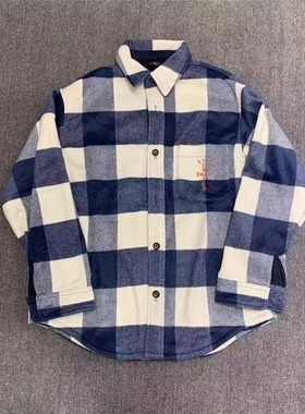 Travis Scott cactus Jack Shrt 毛呢刺绣格子长袖TS男女衬衫外套