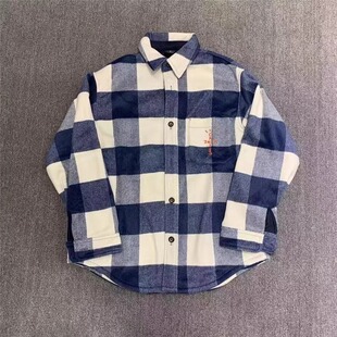 Travis Scott cactus Jack Shrt 毛呢刺绣格子长袖TS男女衬衫外套