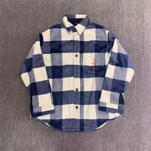 Travis Scott cactus Jack Shrt 毛呢刺绣格子长袖TS男女衬衫外套