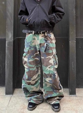 美式高街joshua jamal风格M65水洗做旧口袋工装裤男阔腿长裤潮牌