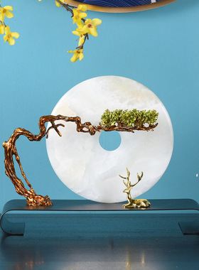 迎客松平安扣摆件玉石工艺品新中式办公室茶室博古架装饰用品石艺