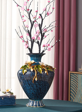 新中式珐琅彩大气玻璃装饰花瓶摆件高档玄关酒柜客厅高端家居饰品