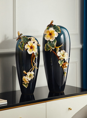 轻奢陶瓷花瓶摆件家用客厅桌面珐琅彩玄关干花插花装饰品青花瓷