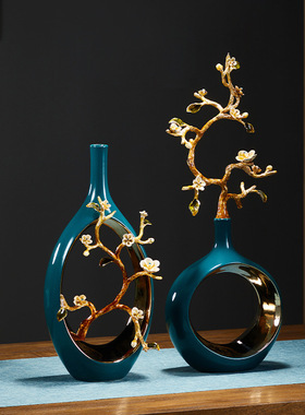 珐琅彩陶瓷工艺品新房入伙送礼新中式客厅花瓶摆件乔迁礼创意手绘