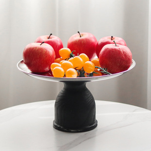 侘寂艺术感果盘摆件样板间售楼处仿实木碳化高脚底座收纳盘装饰品