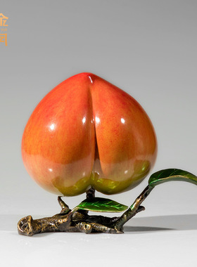 铜艺坊寿桃黄铜桃子摆件工艺品家居客厅装饰铜器长辈老人祝寿礼物