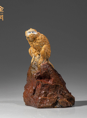 铜艺坊金猴报喜黄铜摆件生肖猴子寿桃铜工艺品客厅桌面装饰铜摆件