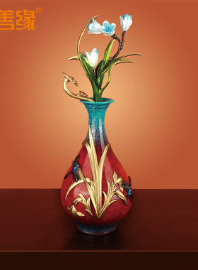 吉善缘《岁寒四君子》铜花瓶摆件 家居客厅桌面玄关装饰品0944