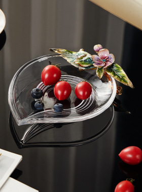 轻奢玻璃果盘现代简约酒店家用客厅透明糖果盘餐桌珐琅彩装饰桌面