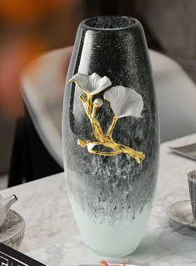 现代轻奢烟灰色玻璃花器花瓶客厅干花样板售楼处桌面软装饰品摆件