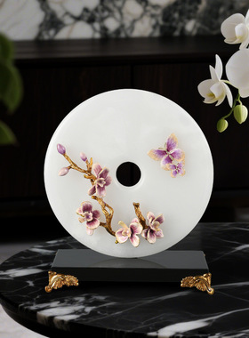 新中式兰花平安扣玄关摆件乔迁新居礼品客厅电视柜玉石珐琅彩装饰