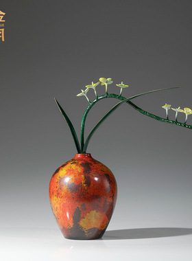 铜艺坊绚丽多彩兰花铜摆件兰花瓶插花客厅电视柜玄关桌面乔迁礼物