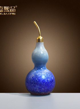 全铜小葫芦摆件玄关客厅桌面摆设装饰品空心开口蓝色葫芦工艺术品