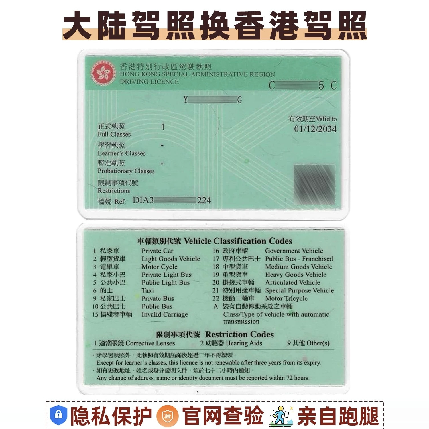 中国大陆驾照换香港驾照免试内地C1快速申领香港驾驶证运输署包邮