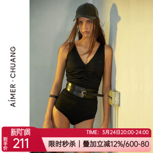 爱慕·CHUANG泳装 性感V领显瘦露背游泳温泉女士连体泳衣CA681211