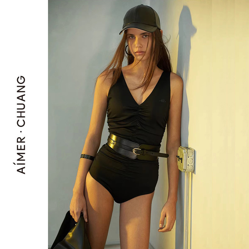 爱慕·CHUANG泳装性感V领显瘦露背游泳温泉女士连体泳衣CA681211