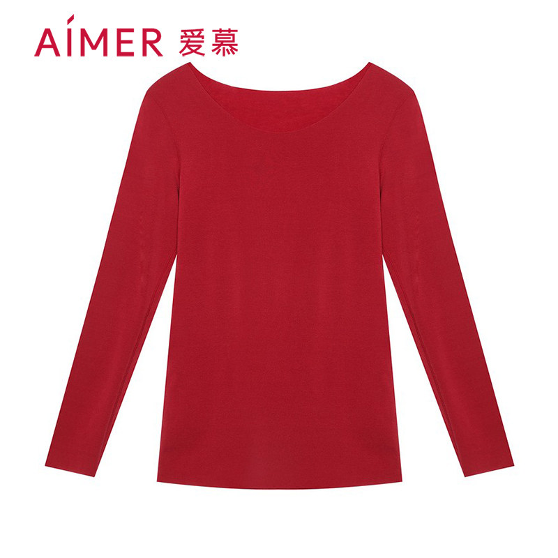 打底秋衣红色女士保暖上衣爱慕