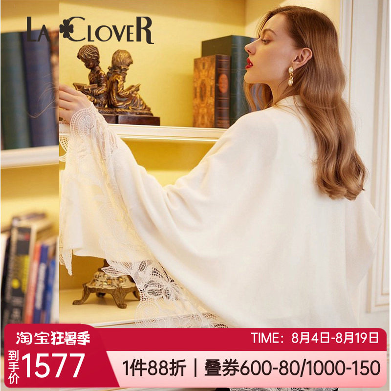 兰卡文山羊绒蕾丝上衣女保暖披肩