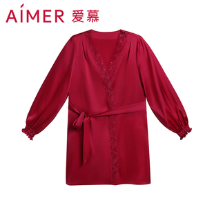 浴袍AM487841 家居服睡袍 睡衣性感桑蚕丝亲肤结婚服长袖 爱慕新品