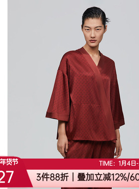 爱慕·CHUANG春夏桑蚕丝亲肤红本命年女士家居服睡衣上装CA810311