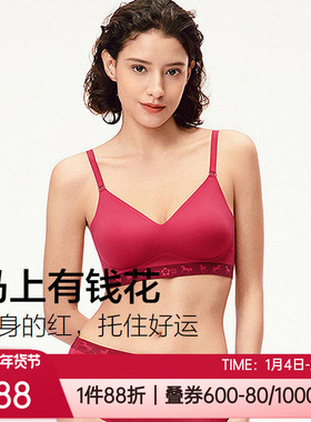 爱美丽内衣马上有钱花3/4薄款聚拢收副乳红色无钢圈文胸IM17CAD1