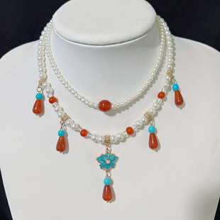 原创唐风汉服多层项链新中式 保色玛瑙璎珞配饰女 繁花 大无汉风