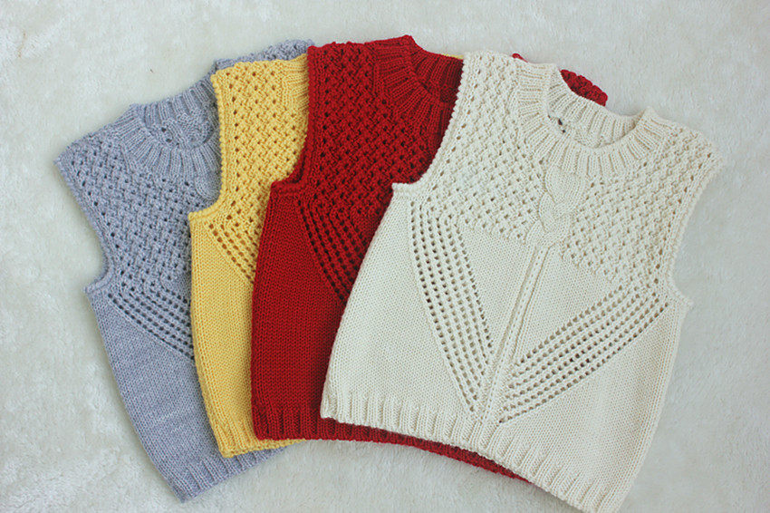 纯手工编织婴幼儿羊毛线背心 宝宝马夹 儿童坎肩 春秋网眼背心
