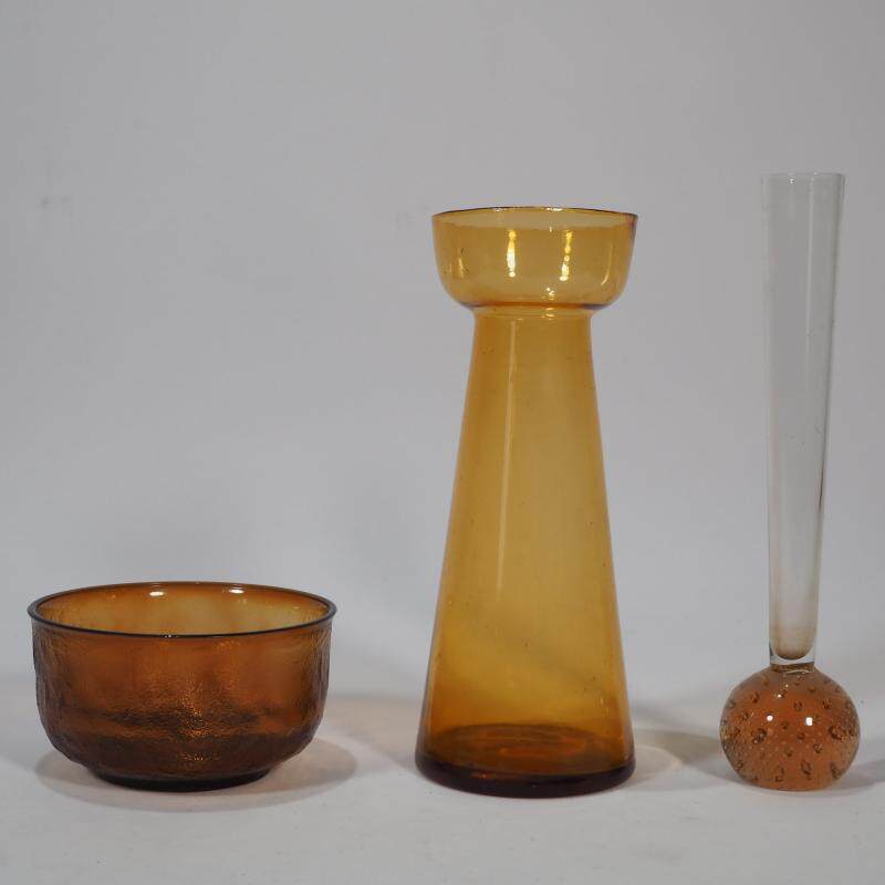 西洋古董进口老物件茶色玻璃器皿花瓶玻璃碗装饰道具摆件复古欧式