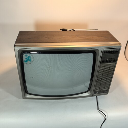 80年代牡丹木壳显像管电视机摆件