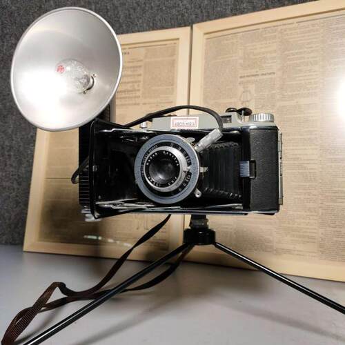 1950年代西洋古董美国柯达 Kodak机械胶卷旁轴皮腔折叠闪光灯相机