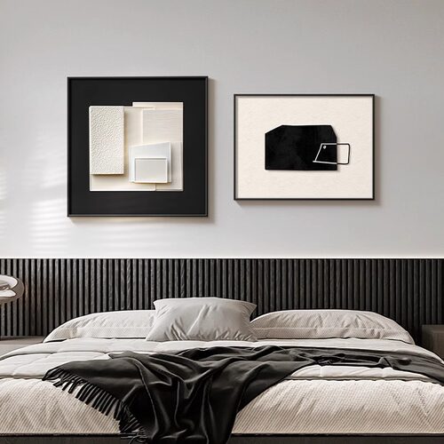 简约现代卧室床头装饰画抽象几何房间主卧挂画黑白高级感组合壁画 - 封面