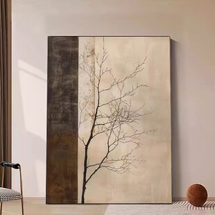 侘寂美学复古树枝装饰画玄关客厅走廊挂画新中式艺术高级感落地画