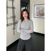 普拉提打底衫 luqi lulu女秋冬软糯正肩圆领螺纹紧身显瘦运动长袖