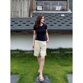 过膝通勤休闲健身五分裤 luqi lulu高腰宽松运动慵懒清凉降温裤 女