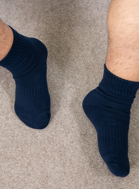 酷宝先生纯棉中筒袜男秋冬毛巾底吸汗透气运动袜防臭男士袜子