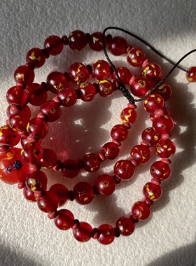 T20宝琉阁原创红色凤眼琉璃珠渐变毛衣链手链项链925银耳环9-12mm