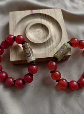 宝琉阁年份早包浆手工红色老琉璃珠手链项链情侣搭配凤尾本命年