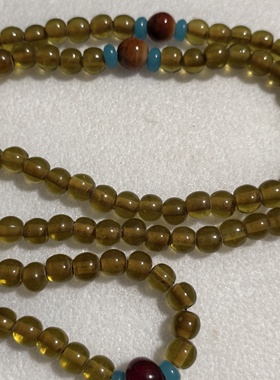 CS23宝琉阁手工原创黄绿老琉璃珠108子佛串项链毛衣链