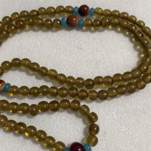 CS23宝琉阁手工原创黄绿老琉璃珠108子佛串项链毛衣链