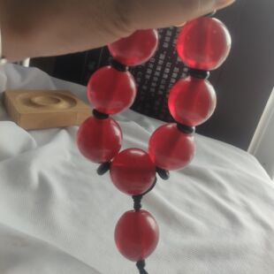 R42宝琉阁有年头红色系手工琉璃珠配珠佛珠2.9-3.1cm冒顶珠手持
